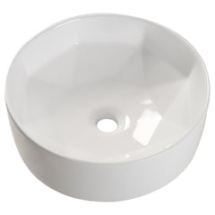 Bathroom Counter Top Ceramic Basin Sink Bathroom Vanity Cloakroom Hand Wash Basin Round Bowl with Pop Up Waste Drainer, White, 405x405x146mm, Faucet Not Included