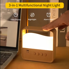 LED Bedside Lamp | Night Light with Alarm Clock, Time Display, Rechargeable, Adjustable Brightness, Soft Lighting for Home Bedrooms, USB Charging