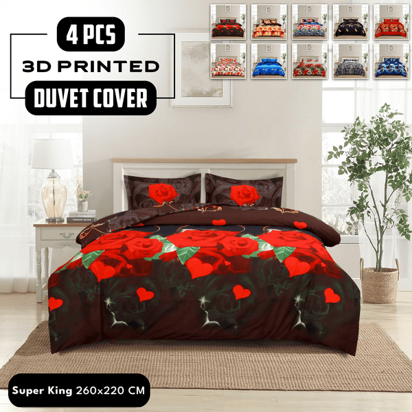 4pcs Printed Duvet Cover Set, Soft Comfortable Multi-design Printed Bedding Set, For Bedroom, Guest Room (1 Fitted sheet + 2 Pillowcases + Without Core) Trendy Design, Soft Fabric, Brushed Material, Lightweight
