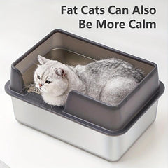 XL Stainless Steel Cat Litter Box, Large Cat Litter Tray with High Sides Anti Leakage, Odor Control, Metal Litter Box with Anti-slip Bottom, Easy Cleaning Kitten Litter Tray for Cats, Black Grey