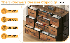 Stylish Large 9 Drawers Dresser with Durable Metal Frame, Scratch-Resistant MDF Top, And Spacious Fabric Drawers - Tall Chest Of DrawersPerfect for Elegant Bedroom, Cozy Living Room Or Functional Office Use