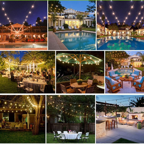 Svater Outdoor String Lights LED 15M, S14 48FT Festoon Lights Mains Powered with 15+1 2W Plastic Bulbs, IP65 Waterproof Garden String Lights for Patio Party Wedding, 2700K Warm White