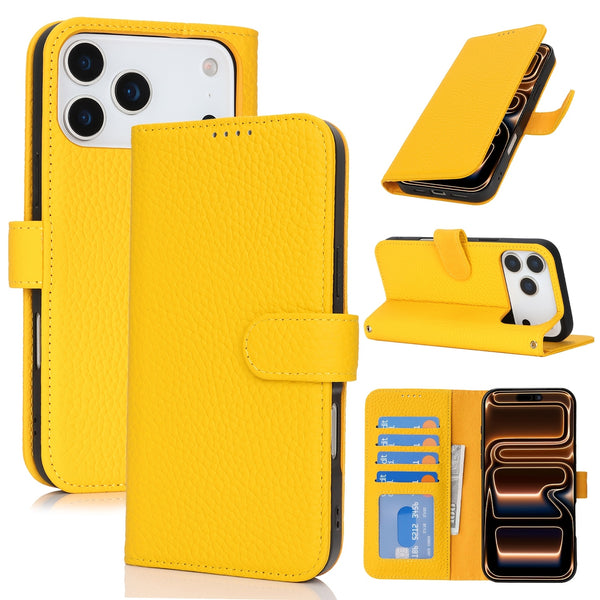 Phone Case: Magnetic Closure Genuine Leather Wallet Case for iPhone 17 Series RFID Blocking 4 Card Slots Premium Protection for 17 Pro Max 17 Air 17 Pro