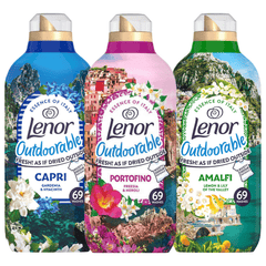 Lenor 3 Fabric Conditioner Outdoorables Bundle Giftset 69 Washes 966ml Each Amalfi Capri Portofino – Long-Lasting Fresh Scent Laundry Care for Soft, Fragrant Clothes, Premium Home Laundry Essentials, Multi-Scent Pack for Daily Washing