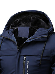 Men'S Insulated Thermal Winter Jacket Full Zipper Closure Hooded Windproof Coat Front Full Zip And Zipper Pockets - Machine Washable Cold Weather Outerwear for Skiing, Snowboarding, Hiking - Black (Unlined