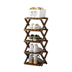 4/5/6/7 Tiers Bamboo Wooden Shoe Rack, Vertical Shoe Racks Storage Shelves Tall Shoe Tower, Collapsible Narrow Shoe Stand, Installation Free Folding X-Shape Shoe Racks Sneakers Slippers Holder Organizer, Multi Functional Shoe Rack Durable Footwear Cabinet