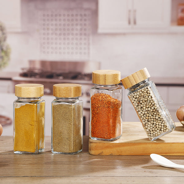 24pcs Glass Spice Jars Bamboo and Plastic Lids Storage Bottles Containers Pots Seasonings Container Canister with Shaker Lids