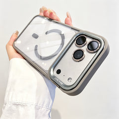 Phone Case: Luxury Magnetic Phone Case with Metal Camera Stand, Clear Transparent Shockproof Cover with Detachable Lens Film, Compatible for iPhone 17 Pro Max/16/15/14/13 Series