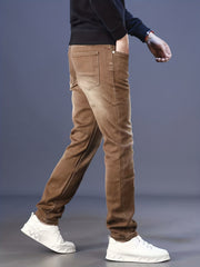Men'S Jeans, Elastic, Easy, Denim Trousers, Slimming, Slim Fit, Green Men'S Clothing, Multi-Process Men'S Pants, Suitable for All Seasons