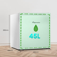 Fridgemaster MUR4545 Small Table Top 45Cm Mini Fridge - 45 L - Mechanical Control with Adjustable Thermostat - Reversible Door - 39 Db Low Noise - Broad Climate Design - White - E Rated