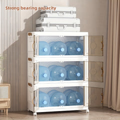 Large Foldable & Stackable Storage Cabinet with Wheels - Heavy-Duty Suitable for, Office, Dorm System, 2/3/4/5-Tier Plastic Shelving Unit with Lids, Space-Saving Foldable for Wardrobe, Bathroom, Freestanding Use