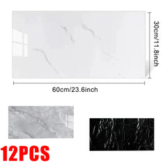 12/24/36pcs Contemporary Marble Pattern Self-Adhesive Wall Stickers - Waterproof & Oil-Resistant &Glossy Finish, Easy Peel & Stick for Kitchen, Bathroom, Glass, Walls - Removable Modern Home Decor, Bathroom Wall Stickers, Kitchen Decor, Easy install Decal
