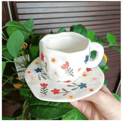 1pc Ceramic Coffee Cup And Saucer, Korean-Style Ins Style Retro Hand-Knotted Mug, High-Looking Fresh Breakfast Milk Cup, Office Water Cup, Tea Cup, Suitable for Home Use, Parties, Gift Giving
