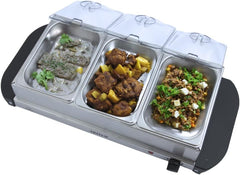 Electric Buffet Server Section Removeable Tray - Stainless Steel, Adjustable Temperature Control, Generous Capacity, Multifunctional Buffet (Silver 3 Section)