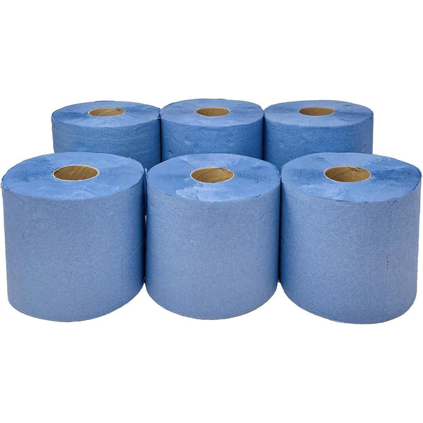 6 x Centrefeed Blue Rolls | 2 Ply Embossed Paper Towels | Strong & Absorbent | UK Supplier | Perfect for Commercial & Kitchen Use Cleaning