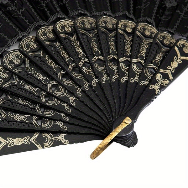 1/ 2pcs Vintage Embroidered Sequins Hand Fan Folding Handheld Fan, for Wedding Party Dance Group Events