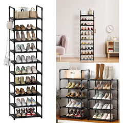 Shoe Rack 10 Tiers Shoe Storage Organiser, Sturdy Space-saving Shelf Tall Shoe Racks, Up to 20-25 Pairs Narrow Shoes Rack Stand for Dress Bedroom, Bathroom, Hallway, Outdoor, 30D x 40W x 175H cm,Black