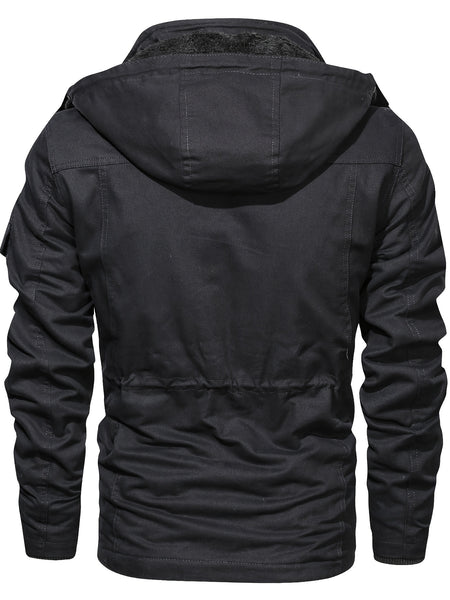 2025 New Winter Casual Multi-Pocket Workwear Hooded Men's Jacket with Lining, Mid-Length with Detachable Hood