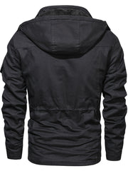 2025 New Winter Casual Multi-Pocket Workwear Hooded Men's Jacket with Lining, Mid-Length with Detachable Hood