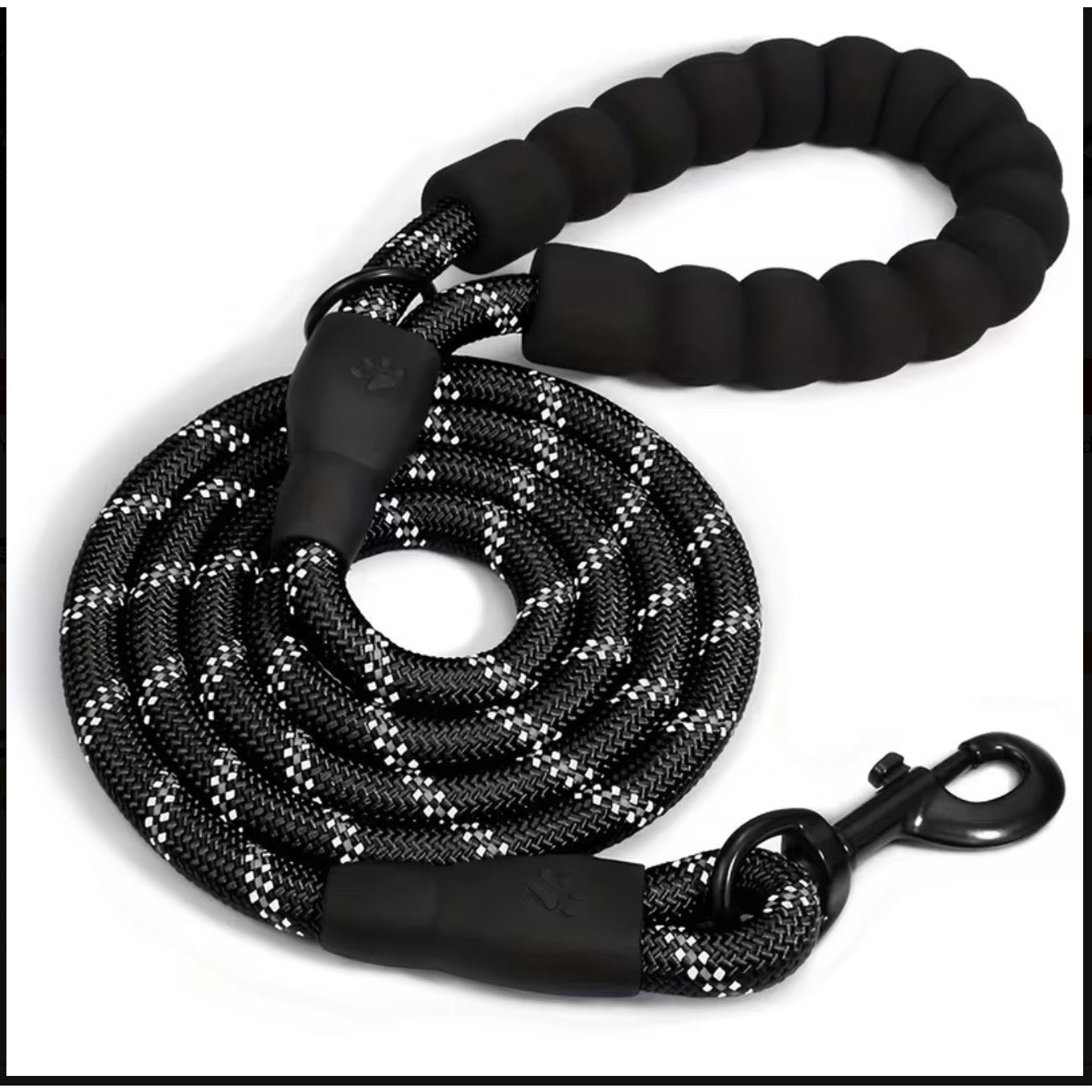 Black Dog Training Leash, Striped Pattern, Durable Polyamide Material, 121.92/152.4/182.88 cm, with Padded Handle, for Small, Medium, Large Dogs, Highly Reflective.