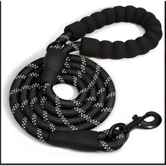 Black Dog Training Leash, Striped Pattern, Durable Polyamide Material, 121.92/152.4/182.88 cm, with Padded Handle, for Small, Medium, Large Dogs, Highly Reflective.