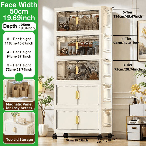 Large-Capacity Foldable with Magnetic Double Doors & Wheels - Heavy-Duty Plastic Suitable for Clothes, Bedcovers, Blankets - Space-Saving Sturdy Shelving Unit for Home, Office, Bathroom - Ideal Holiday Gift