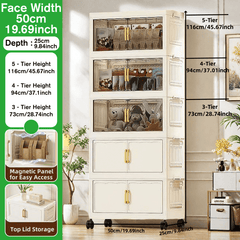 Large-Capacity Foldable with Magnetic Double Doors & Wheels - Heavy-Duty Plastic Suitable for Clothes, Bedcovers, Blankets - Space-Saving Sturdy Shelving Unit for Home, Office, Bathroom - Ideal Holiday Gift