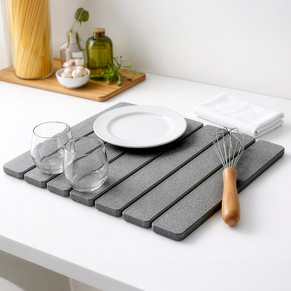Stone Kitchen Countertop Drain Mat, Foldable Diatomaceous Earth Dish Drain Mat, Suitable for Bowls, Plates, And Cups, 40 X 30 Cm