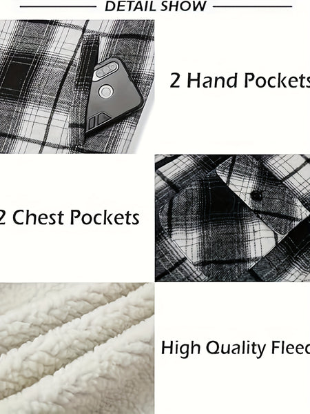 Men's Full-Zip Winter Sports Plaid Hoodie with Sherpa Lining, Warm Hooded Jacket