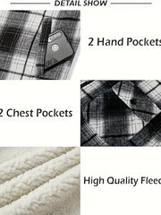 Men's Full-Zip Winter Sports Plaid Hoodie with Sherpa Lining, Warm Hooded Jacket