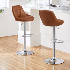 Costoffs Bar Stools Set of 2 Faux Leather Swivel Barstools, Height Adjustable, Modern Bar Chairs with Ergonomic Backrest, Cushioned Seat, Chrome Footrest for Home Kitchen Island Bar Counter, Dark Grey/Black/Retro Brown/White/Light Grey