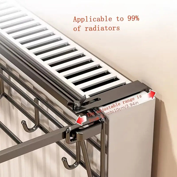 [Pull-Out Shelf Rack] Wall-Mounted Radiator Clothes Drying Rack with Heavy-Duty & Hanging Rods - Space-Saving Suitable for Clothes, Socks, Shoes, Winter Garments - Easy Installation, Pull-Out Shelves (Black/White) - Ideal for Apartments, Small Homes, Stan
