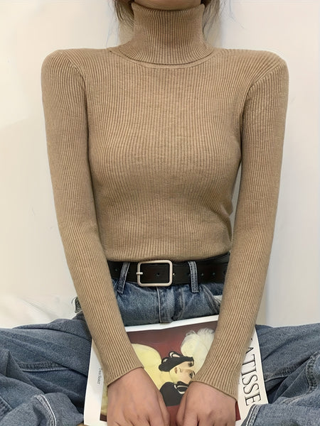 3pcs Women's High Neck Sweaters - Solid Color Winter Warm Base Layer, Thermal Turtleneck, Machine Washable Layering Shirts for Fall & Weather (3pcs) - Elegant Stretchable Knitwear Suitable for Fall/Winter
