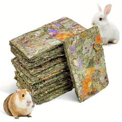 12pcs Rabbit Timothy Hay Chips Toys, Natural Bunny Molar Treats with Herbal Flowers Rabbit Chew Toys for Teeth Small Animal for Rats Chinchillas Guinea Hamsters