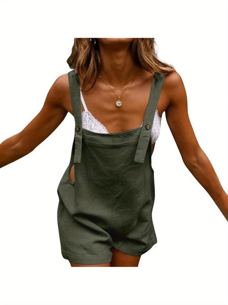 Women's Sleeveless Overalls Jumpsuit - Loose Fit Square Collar One-Piece with Button Closure, Solid Color (White/Black/Army Green) | Beltless Summer Outfits, Machine Washable Casual Wear for Spring, Summer, Fall | Stylish & Practical for easy