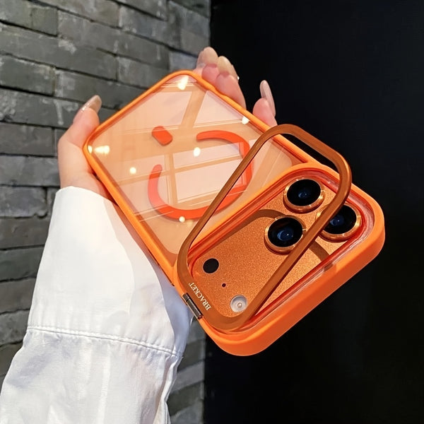 Phone Case: Luxury Magnetic Phone Case with Metal Camera Stand, Clear Transparent Shockproof Cover with Detachable Lens Film, Compatible for iPhone 17 Pro Max/16/15/14/13 Series
