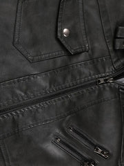 2907 Cross-Border New Double-Zipper Hooded Faux Leather Jacket Men'S Casual Fashion Motorcycle Jacket Men'S Korean Version Trendy Solid Color Coat Men