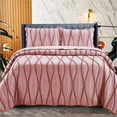 Luxury 3-Piece Embossed Quilted Bedspread Set – Super Soft All-Season Microfiber Comforter with Matching Pillow Shams, Elegant Wave Design, Bed Throw Single Double King Size, Lightweight Yet Warm Modern Bedding Set, Ideal for Modern or Traditional Homes