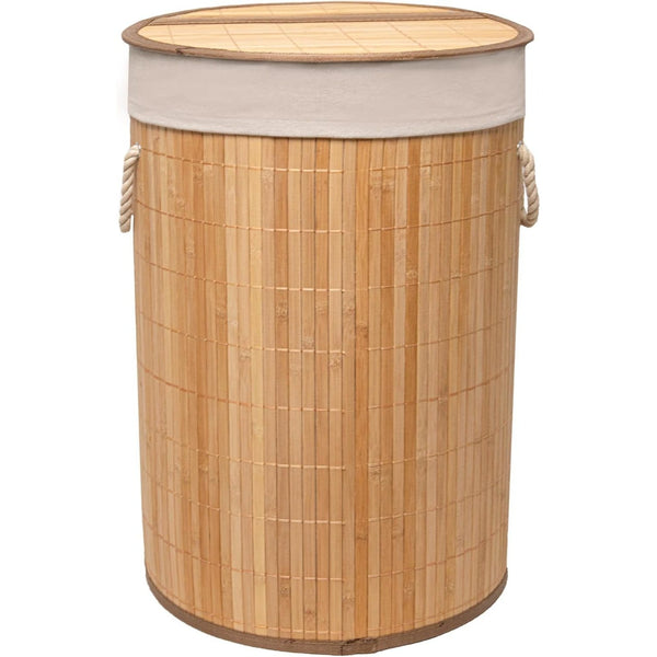 50L Folding Bamboo Laundry Basket Bin Hamper Basket Clothes Storage Organizer With Lid & Removable Washable Bag Carry On Handles