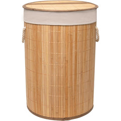 50L Folding Bamboo Laundry Basket Bin Hamper Basket Clothes Storage Organizer With Lid & Removable Washable Bag Carry On Handles