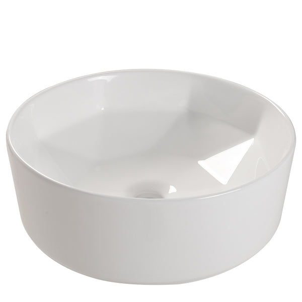 Bathroom Counter Top Ceramic Basin Sink Bathroom Vanity Cloakroom Hand Wash Basin Round Bowl with Pop Up Waste Drainer, White, 405x405x146mm, Faucet Not Included