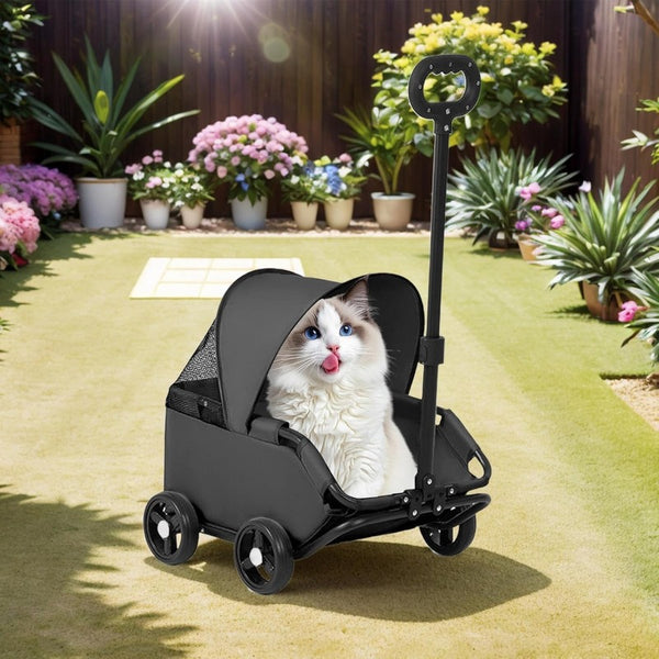 Mini Dog Stroller – Foldable Pet Carrier Cart with 360° Rotatable Handle, Extendable Pull Handle & Storage Bag Lightweight Travel Buggy for Small Dogs & Cats