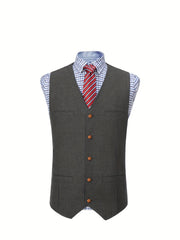 Men'S Vest Wool Blend Herringbone Vintage Men'S Fashion Vest, Groom Best Man Formal Wedding Party Casual Vest