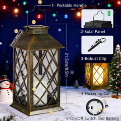 Solar Lanterns for the Garden, 2 Pack Garden Gifts, Waterproof Outdoor Lanterns with Flickering Flame Candle, Hanging Solar Lights Outdoor for Table Yard Pathway Wall Patio - Bronze