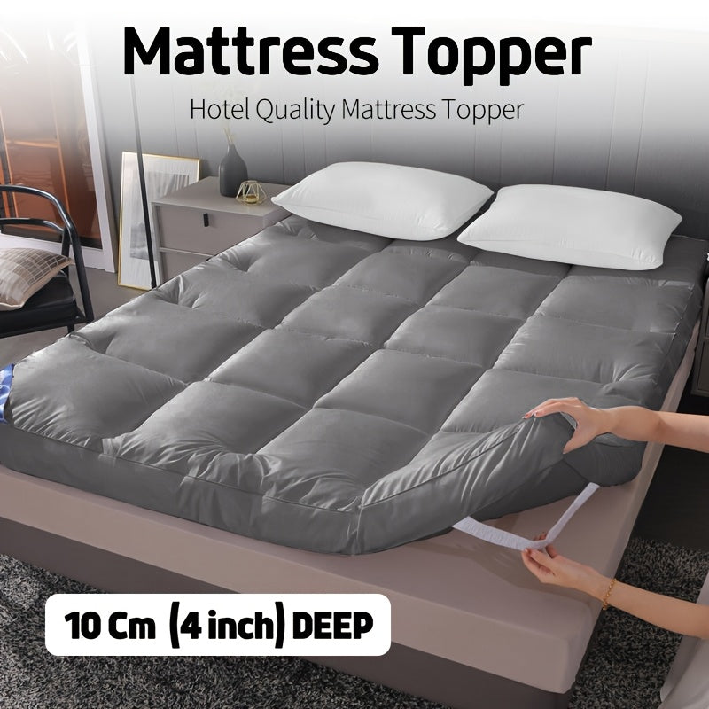 4 Inch/10Cm Microfiber Mattress Topper with 1100 GSM Heavy Filling, Extremely Soft And Fluffy, Hand-Filled, Available in Single, Double, King Sizes, Grey, Perfect for Halloween And Christmas Gifts