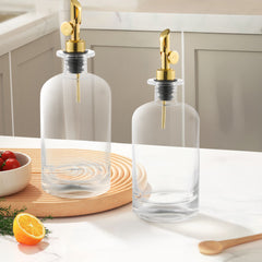 2pcs Olive Oil Dispenser Bottle for Kitchen, Glass Oil and Vinegar Dispenser Set, Coffee Syrup Dispenser, Kitchen Cooking Tools, 350ml/ 500ml, Silver/ Gold