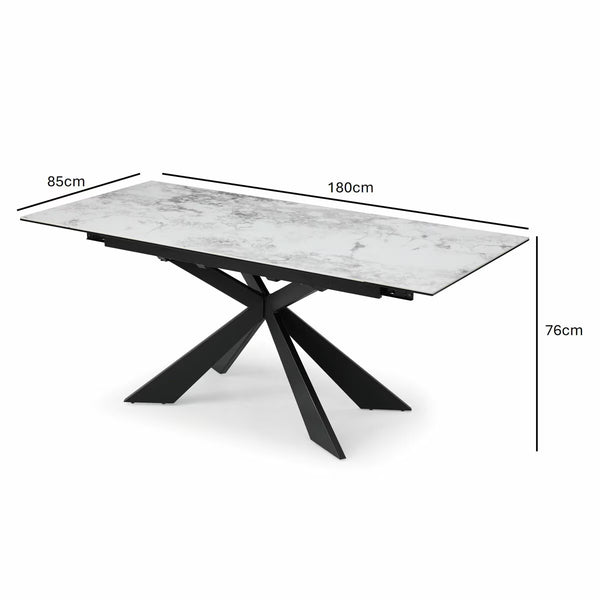 Indus Valley Kia Ceramic Extending Dining Table + 6 Black Chairs, Seats 6-8