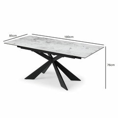 Indus Valley Kia Ceramic Extending Dining Table + 6 Black Chairs, Seats 6-8