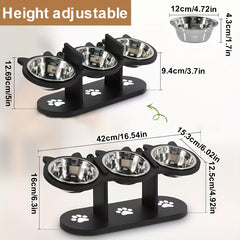 Adjustable Three Bowl Dog Cat Feeder Elevated Raised Stand Food Feeding Pet Bowl