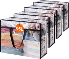 Lifewit 4 Pack Clear Plastic Storage Bags, 40L Foldable Clothes Storage Boxes Wardrobe Organizer Moving Bags with Reinforced Handle for Loft Wardrobe for Bedding Clothes Blanket Duvet